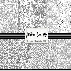 Doodle Digital Paper, Black & White Geometric Pattern Backgrounds |Artisan Line 05