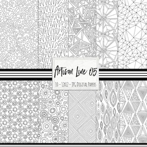 Papel Digital Doodle, Fundos de Padrão Geométrico Preto e Branco | Linha Artesanal 05