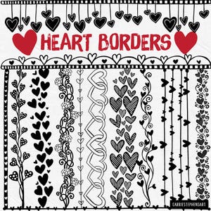 Line Heart Border ClipArt, Heart Digital Stamps, Printable Border PNG, Valentine Heart Graphic Download, Line Art Doodle, Collage Stencil