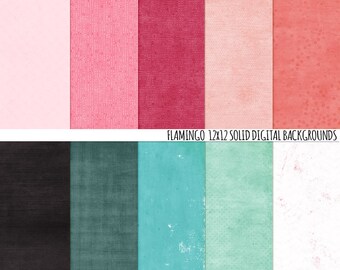 Tropical Solid Digital Scrapbook Paper. Flamingo Pink, Peach & Coral w/ Linen Textured Card Stock | Instant Download