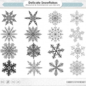 Frozen Snowflake ClipArt, Intricate Snowflakes, Christmas ClipArt, Winter Printable Digital Stamps, Vector EPS Cut Files + PNG Images