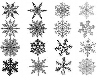 Frozen Snowflake ClipArt, Intricate Snowflakes, Christmas ClipArt, Winter Printable Digital Stamps, Vector EPS Cut Files + PNG Images
