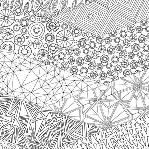 Puede incluir: Paquete de papel digital en blanco y negro con patrones geom&eacute;tricos. Los patrones incluyen c&iacute;rculos, tri&aacute;ngulos, cuadrados y l&iacute;neas. El texto "Artisan Line 05 Digital Papers Carrie Stephens Art" est&aacute; en la parte inferior de la imagen.