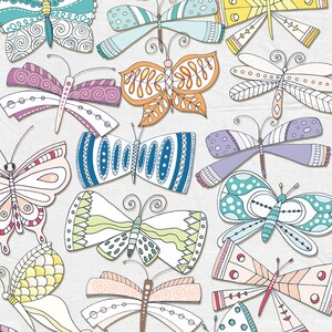 May include: A digital illustration of a collection of colorful butterflies with intricate patterns and designs. The butterflies are arranged in a random pattern on a white background.