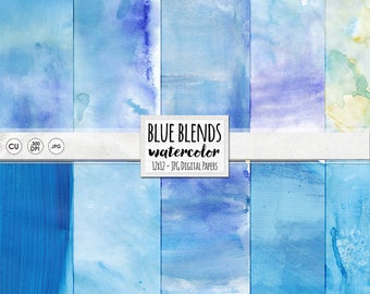 Watercolor Blue Digital Paper, Coastal, Ocean Seaside Summer, Mermaid, Instant Download Painted Textures