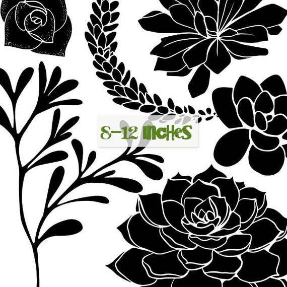 Succulent Clipart, Flower Silhouette Images + Photoshop Brush, Hens &  Chicks, Cactus Plant Digital Stamps, Wedding Invitation DIY Printable - Etsy