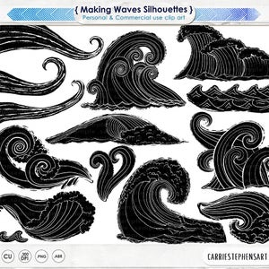 Wave Line Art Silhouettes, Water Clip Art, Coastal ClipArt, Ocean Images, Nautical Sea Life, Swimming, Beach Illustrations image 2