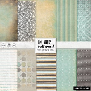Papier numérique Modern Boy, motifs de fond masculins, papier de scrapbooking bleu clair, turquoise, jaune et gris | Utilisation commerciale Téléchargement