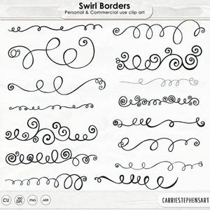 Swirl Border Clip Art + PS Brush, Gelockter dekorativer Textteiler, Elegante Verzierungsrahmen, DIY Einladungen und Kartengrafiken