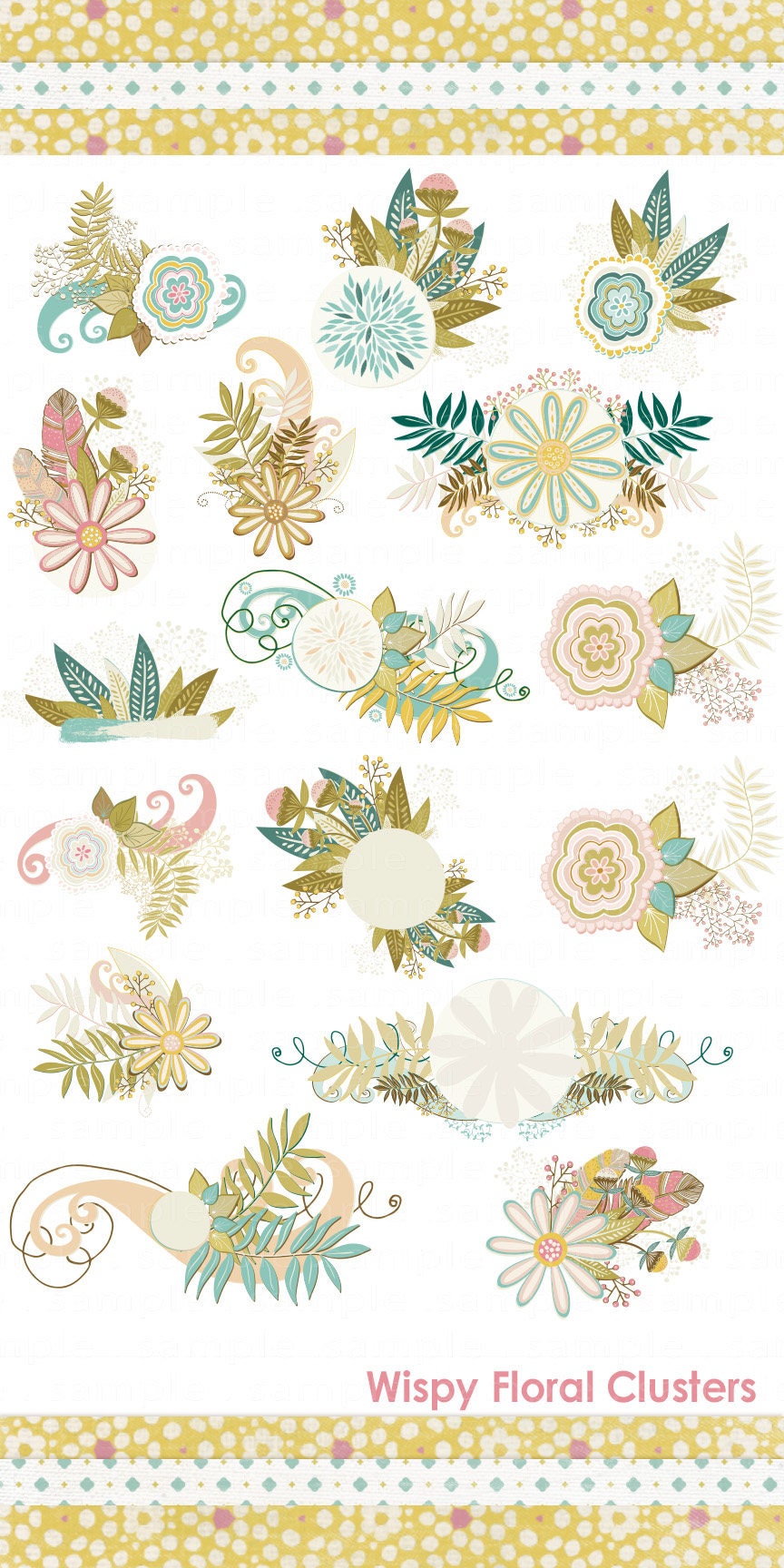 Wispy Floral Clip Art Foliage & Flower Clusters Flower | Etsy