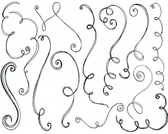 Adornos decorativos de desplazamiento, Florecimiento dibujado a mano, Remolinos de imágenes prediseñadas digitales, Rizos de garabatos decorativos, Imágenes prediseñadas PNG + Pincel de Photoshop