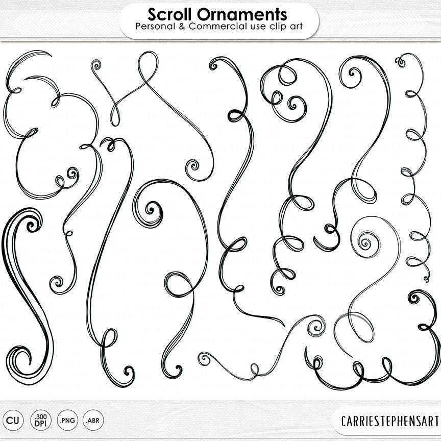 Decorative Scroll Ornaments Hand Drawn Flourish Digital Clip
