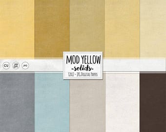 Modern Cool Gray & Mustard Yellow Digital Paper, Linen Textured Solid, Commercial Use Scrapbooking Backgrounds