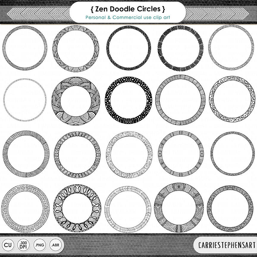 Circle Frame Clipart Zen Doodle Border Round Digital Stamp Etsy Canada