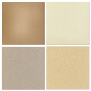 May include: Four different textured paper samples. The top left sample is a light brown with a subtle gradient. The top right sample is a light cream color. The bottom left sample is a light gray with a speckled texture. The bottom right sample is a light beige with a speckled texture.