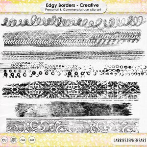 Decorative Grunge, Stamped Border Clip Art, Creative Distressed Inked Edge, Retro, Vintage, PNG + Photoshop Brush Design Resource