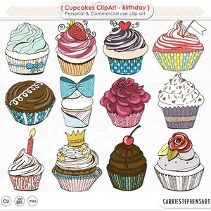 Cupcake ClipArt, Birthday Party Graphics, DIY Print & Cut Image Stickers, PNG Images | Instant Download Printable ClipArt image 1