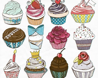 Cupcake ClipArt, Birthday Party Graphics, DIY Print & Cut Image Stickers, PNG Images | Instant Download Printable ClipArt