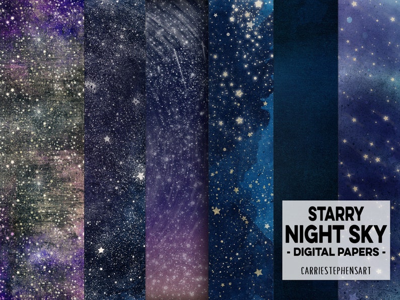 Starry Skies Digital Paper, Cosmic Galaxy Background, Star Digital Paper, Night Sky, Outer Space, Navy Blue Scrapbook Paper image 8