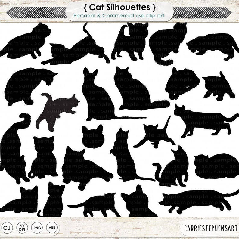 May include: A set of 20 black cat silhouettes in various poses, including sitting, standing, lying down, and jumping. The silhouettes are perfect for crafting projects, scrapbooking, and digital design.