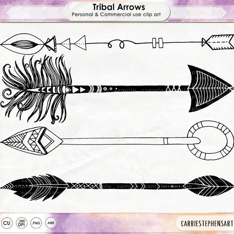 May include: Four black and white tribal arrow designs. The arrows are drawn in a simple, hand-drawn style. The arrows are all pointing to the right.