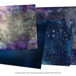 Starry Skies Digital Paper, Cosmic Galaxy Background, Star Digital Paper, Night Sky, Outer Space, Navy Blue Scrapbook Paper image 3