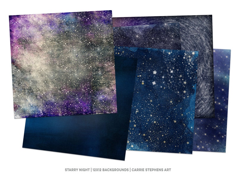 Starry Skies Digital Paper, Cosmic Galaxy Background, Star Digital Paper, Night Sky, Outer Space, Navy Blue Scrapbook Paper image 3