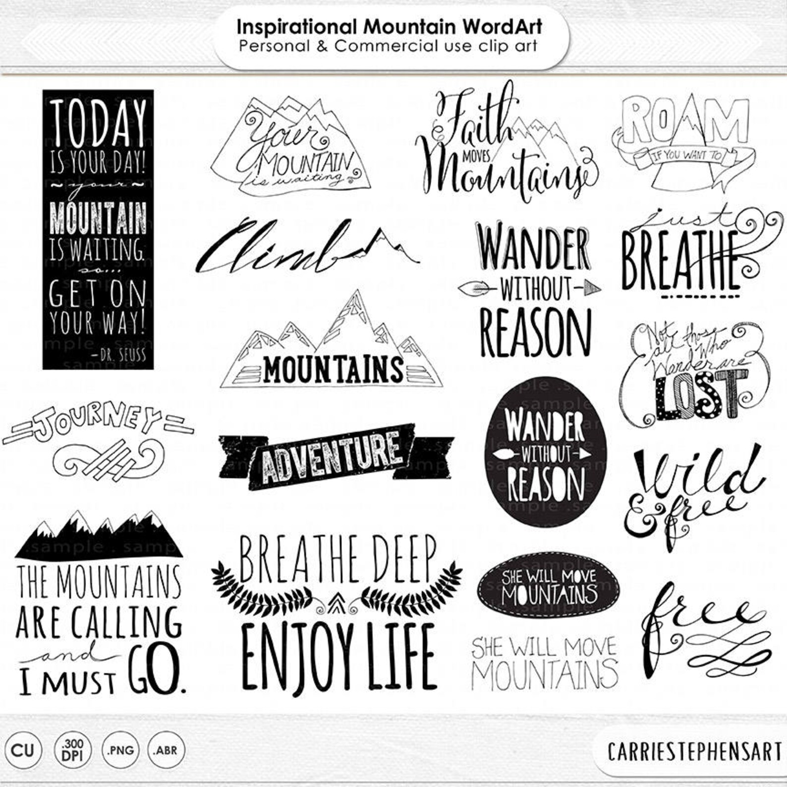 Mountain Word Art PNG & Inspirational Quote Clip Art Etsy