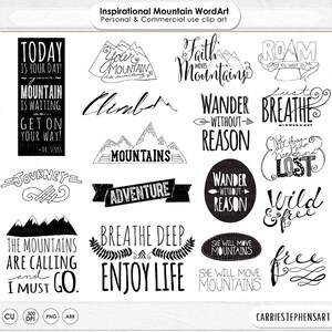 Mountain Word Art PNG & Inspirational Quote Clip Art, Printable Project Life Digital Stamp, Motivational Graduation Card Clip Art