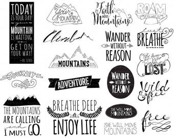 Mountain Word Art PNG & Inspirational Quote Clip Art, Printable Project Life Digital Stamp, Motivational Graduation Card Clip Art