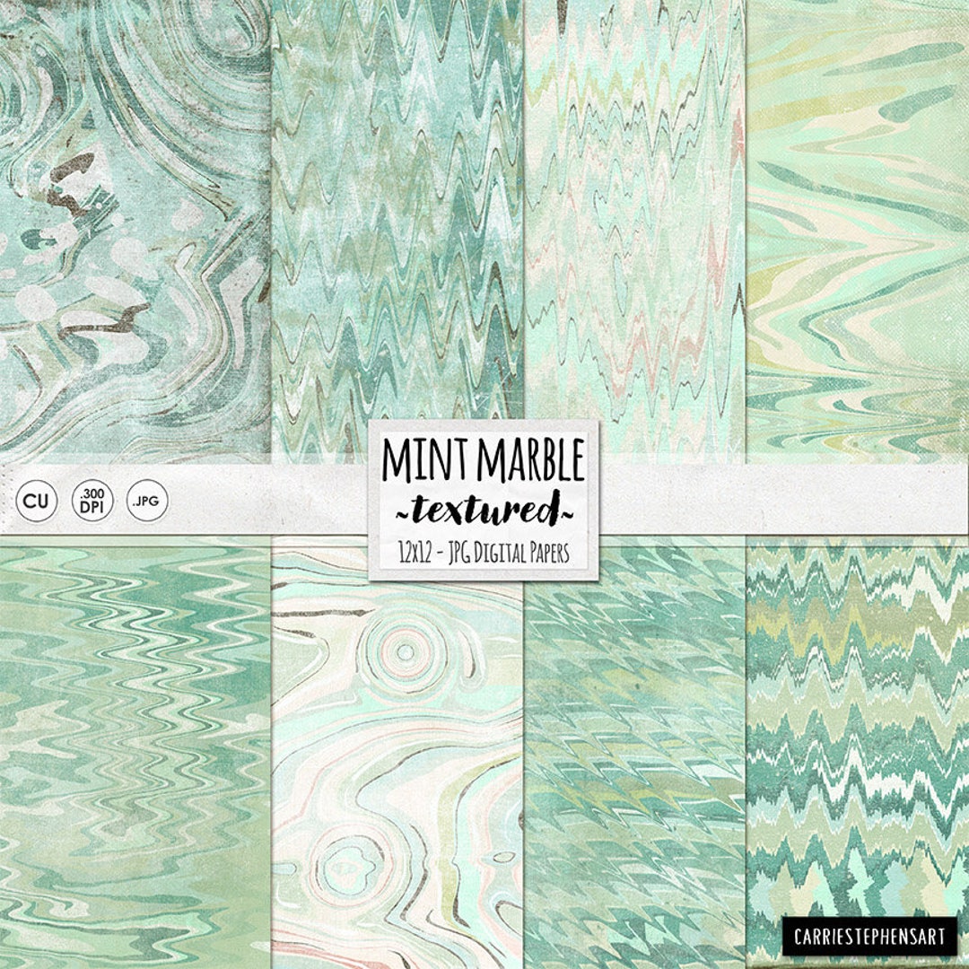 Mint Green Marble Digital Paper, Lightly Textured, Shabby Turquoise ...