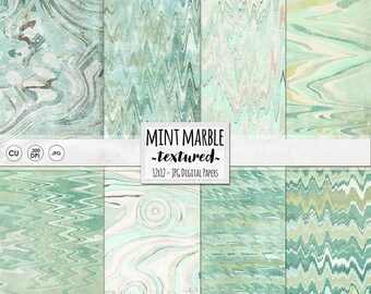 Mint Green Marble Digital Paper, Lightly Textured, Shabby Turquoise & Aqua Marbled Backgrounds, Instant Download Pattern Paper