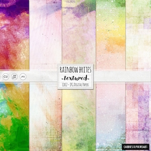 Painted Rainbow Digital Paper, Unicorn Background Paper, Textured Scrapbook Paper, Commercial Use, Printable