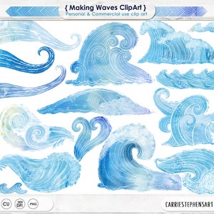 Blue Watercolor Wave ClipArt |  Ocean Lover, Surfs Up PNG Download for Wall Art, Nautical, Summer Beach Vacation, Aloha Hawaii