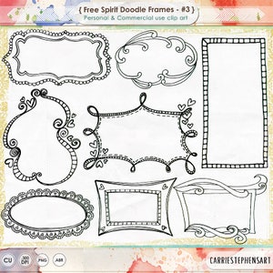 Hand Drawn Digital Frame Doodles, Instant Download Label ClipArt, Graphics for Etsy Banners, Logos, Cards, Teaching Materials