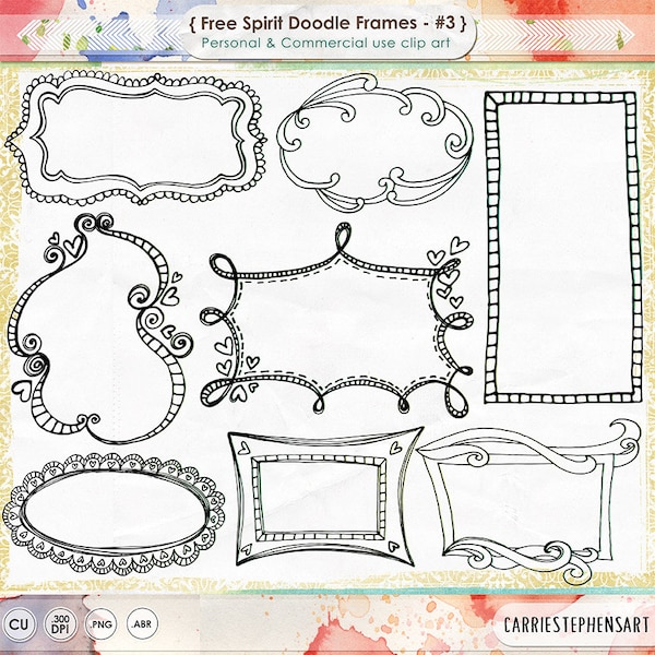 Hand Drawn Digital Frame Doodles, Instant Download Label ClipArt, Graphics for Etsy Banners, Logos, Cards, Teaching Materials