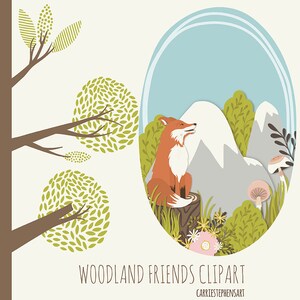 Woodland Animal ClipArt, Forest Friends, Fox, Bear Clip Art, Raccoon, Deer Digital Graphic, Baby Nursery, Camping Scrapbook Instant Download image 3