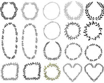 Laurel Wreath Frame Clip Art, Digital Stamps, PNG Images & Brush, Logo ClipArt Graphic, Circle Border, Hand Embroidery Pattern