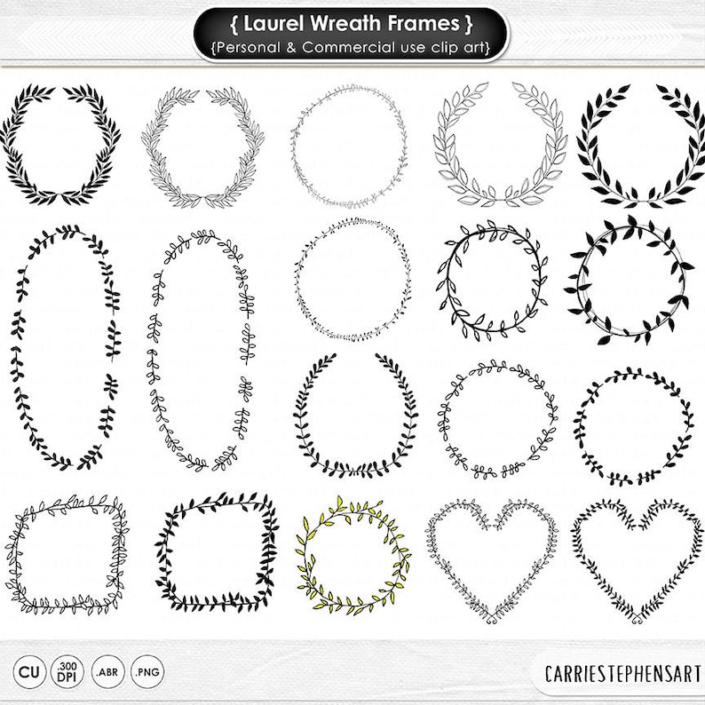 Laurel Wreath Frame Clip Art, Digital Stamps, PNG Images & Brush, Logo ClipArt Graphic, Circle Border, Hand Embroidery Pattern image 1