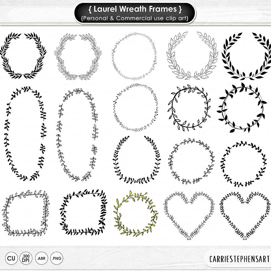 Laurel Wreath Frame Clip Art Digital Stamps Png Images Etsy