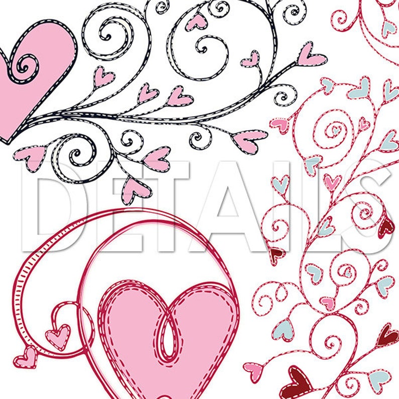 Pu&ograve; includere: Un'illustrazione digitale di un cuore con volute e cuori in rosa, rosso e blu. Lo sfondo &egrave; bianco.