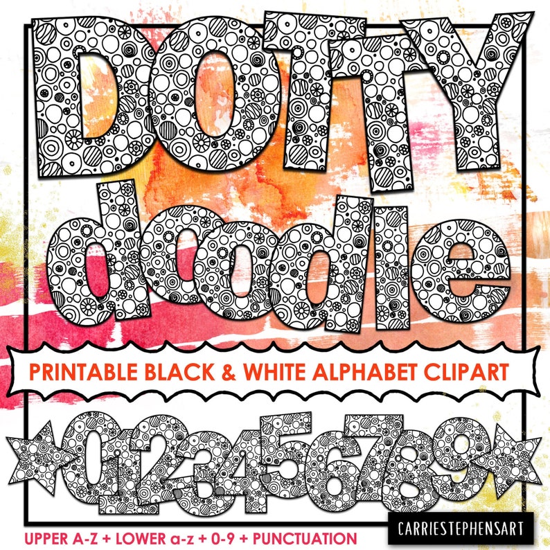 Dotty Doodle Alphabet ClipArt, Printable Bulletin Board Letters, Black White Coloring Letters, Print and Coloration, PNG Electronic Alpha image regarding Printable Bulletin Board Letters identify Dotty Doodle Alphabet ClipArt, Printable Bulletin Board Letters, Black White Coloring Letters, Print and Colour, PNG Electronic Alpha