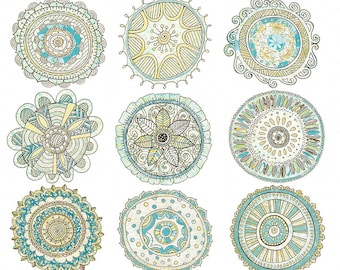 Boho ClipArt Medallion, Bohemian Chic Mandala Clip Art Illustrations, Graphic Element, Decorative Design, PNG Instant Download Embellishment