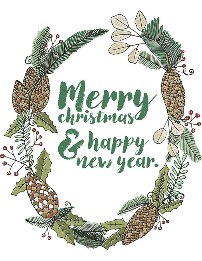 Christmas Wreath ClipArt, Christmas Wreaths Clip Art, Hand-Drawn Poinsettia, Winter Holly, DIY Christmas Card, Tags, Printable Graphics image 5