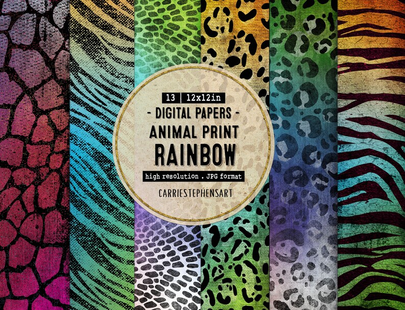 Rainbow Leopard Pattern Digital Paper, Animal Print Background Textured ...
