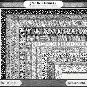 May include: Set of eight black and white 8x10 inch digital frames with intricate geometric patterns.  The frames are designed for personal and commercial use.