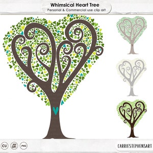 Heart Tree ClipArt, Printable Digital Image Download, Love Tree Clip Art for Commercial Use, Create Cards, Invites and DIY Prints image 1