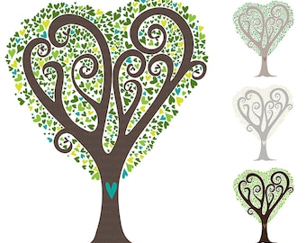 Heart Tree ClipArt, Printable Digital Image Download, Love Tree Clip Art for Commercial Use, Create Cards, Invites and DIY Prints