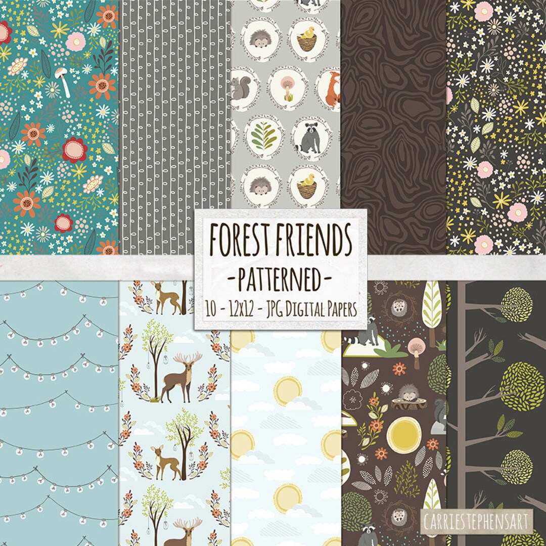 Woodland Scrapbook Paper, Forest Friend Patterned Background Paper