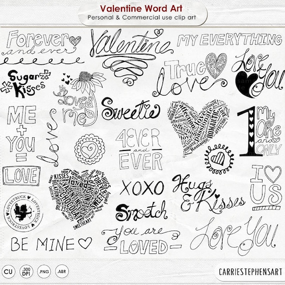Valentine Word Art Valentine Doodles Love Quotes Sayings Etsy